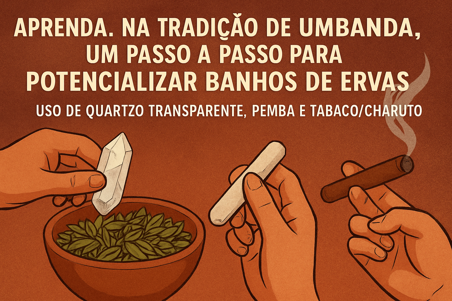 Imagem de capa do artigo: Banho de Ervas Potencializado na Umbanda: como fortalecer a energia com quartzo, pemba e charuto