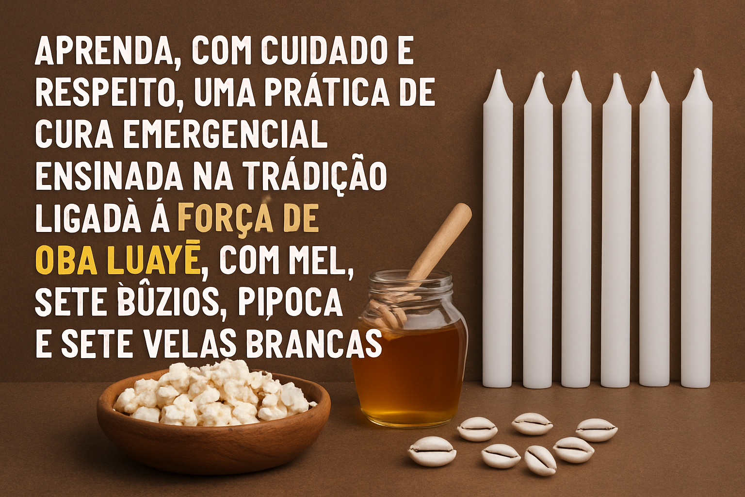 Imagem de capa do artigo: Ritual de Cura na Força de Oba Luayê (com mel, búzios, pipoca e sete velas brancas)