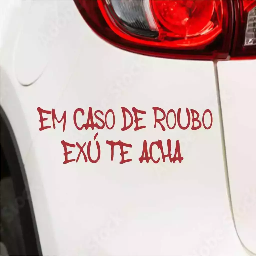 Miniatura 2 de Adesivo De Carro EM CASO DE ROUBO EXÚ TE ACHA 20x6,5 Umbanda Candomblé Orixá