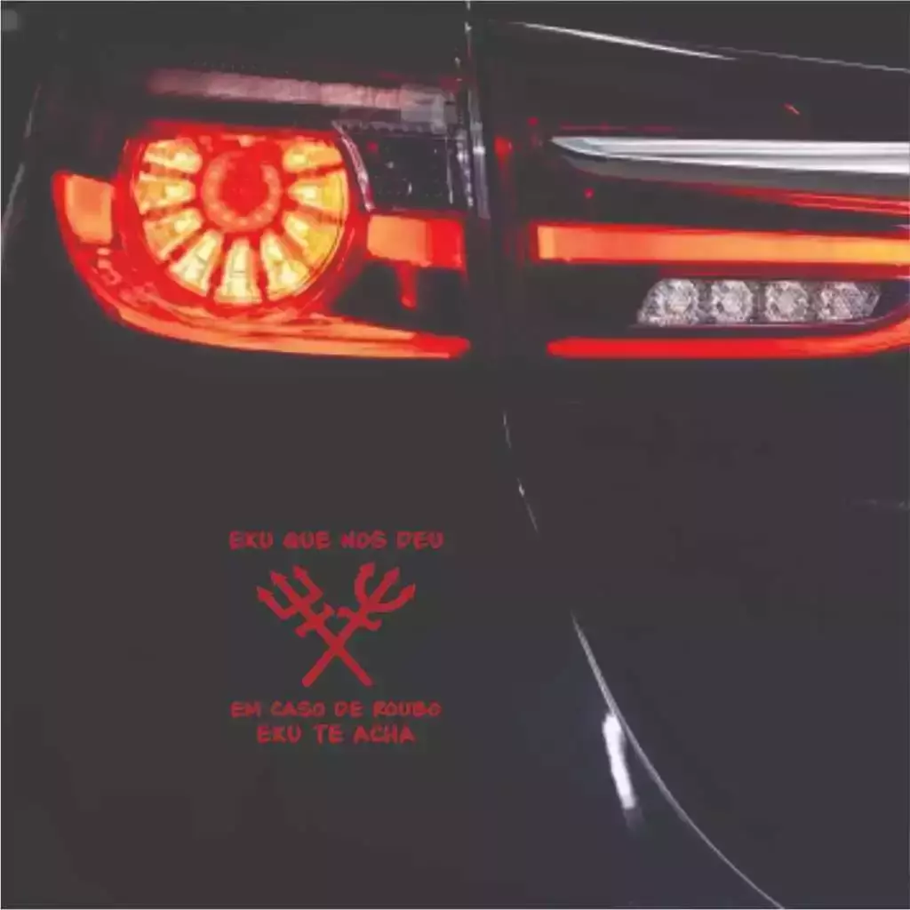 Miniatura 4 de Adesivo EXU que nos deu, em caso de roubo EXU te acha 14x14 Umbanda Candomblé