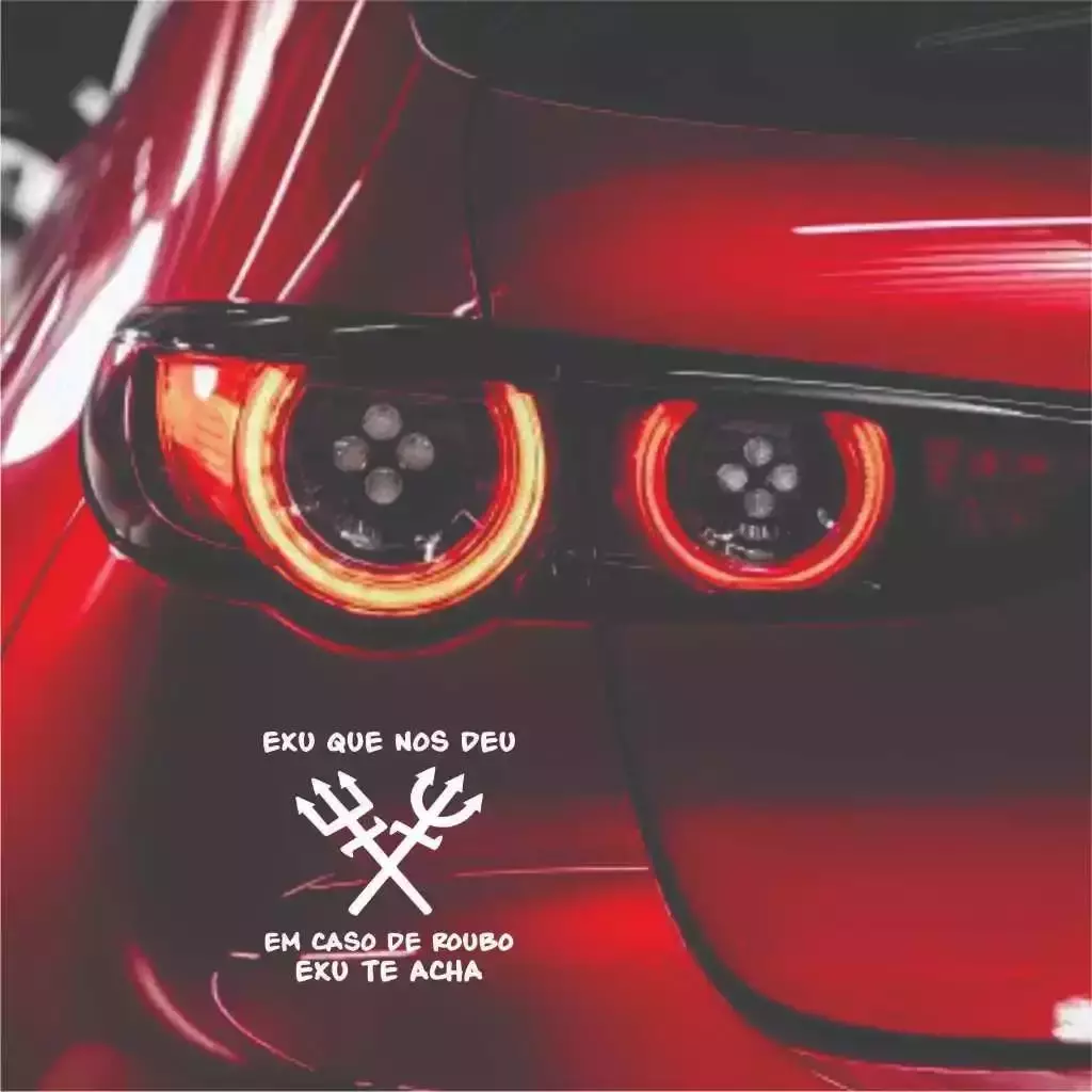 Miniatura 2 de Adesivo EXU que nos deu, em caso de roubo EXU te acha 14x14 Umbanda Candomblé