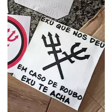 Miniatura 3 de Adesivo EXU que nos deu, em caso de roubo EXU te acha 14x14 Umbanda Candomblé