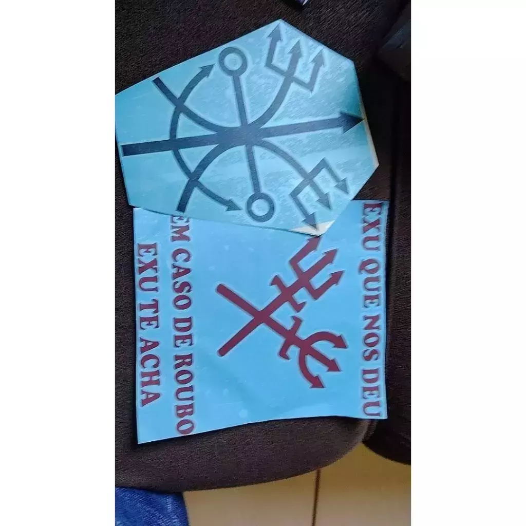 Miniatura 6 de Adesivo EXU que nos deu, em caso de roubo EXU te acha 14x14 Umbanda Candomblé