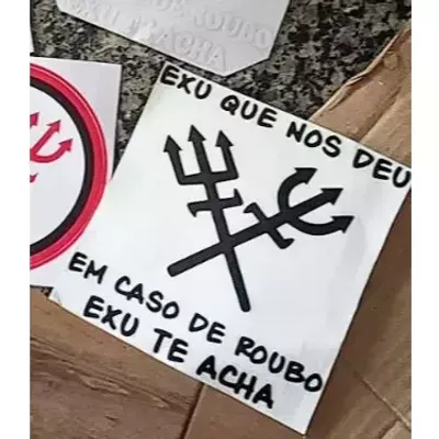 Miniatura 3 de Adesivo Exu Que nos Deu, em Caso de Roubo Exu Te Acha 14x14 cm